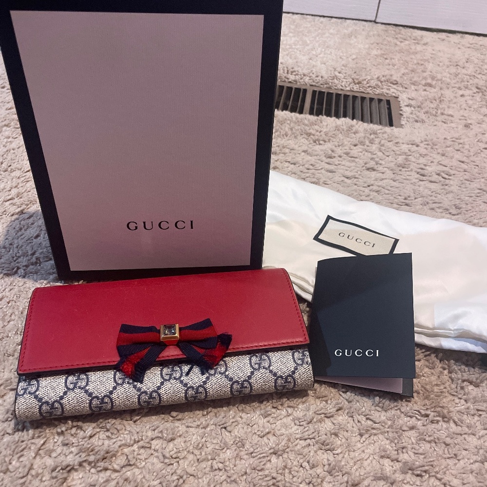 Gucci grosgrain continental long webline ribbon leather wallet